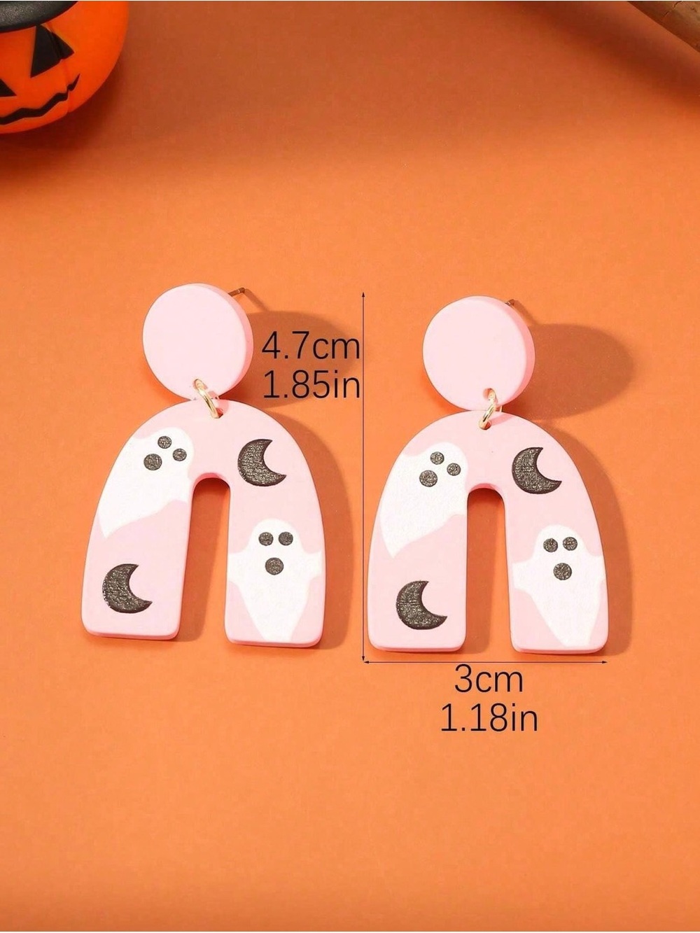 Pink Ghost Moon Dangle Earrings - Picture 2 of 3